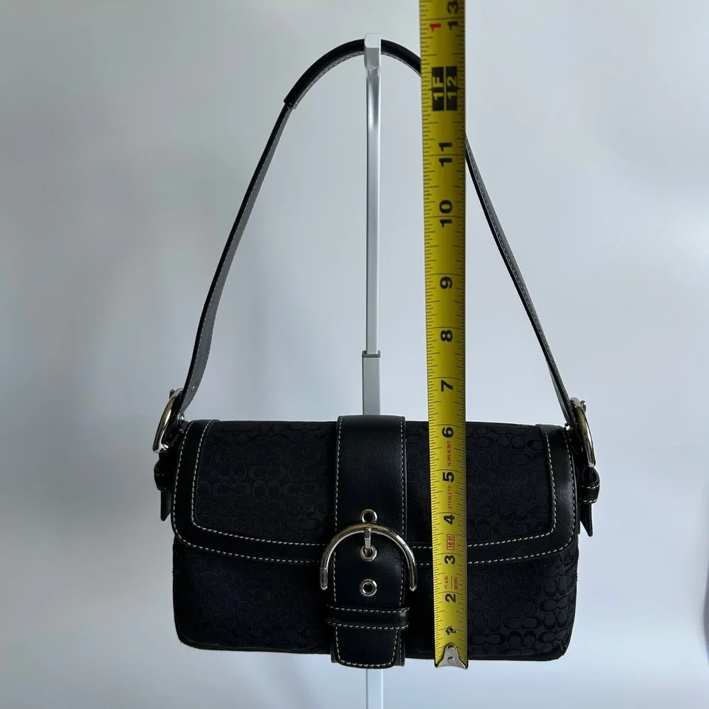 Coach Soho 1463 Black Signature Jacquard Leather Flap Shoulder Bag Excellent